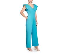 RACHEL Rachel Roy Women's Kate Sleeveless Elegant Ruffle V-Neck Wide Leg Formal Jumpsuit with Side Pockets, Aqua, L