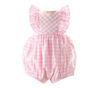 Rachel Riley Check Ruffle Babysuit, Pink - pink - 18m