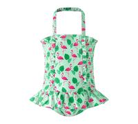 Rachel Riley Green Flamingo Ruched Swimsuit - green/pink - 6y