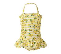 Rachel Riley Lemon Stripe Ruched Swimsuit - yellow - 8y