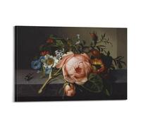 Rachel Ruysch Poster Work《Still Life with Rose Branch, Beetle And Bee》 Canvas Painting Wall Art Decorative Picture Prints Modern Decor 12x18inch(30x45cm)