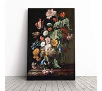 Rachel Ruysch Still Life with Flowers Canvas Print | Gallery Wrapped 30mm Frame Wall Art | 20x14 inches | Ready to Hang | Modern Floral Picture | Living Room Bedroom Lounge Office