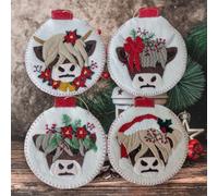 Rachel's Of Greenfield Christmas Cows Ornament Kit, Cute DIY Christmas Ornament, Christmas Crafts for Beginners, Makes Four 4" Ornaments, Cute Highlander Cow Christmas Decor