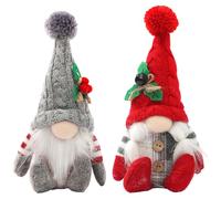 Rachlicy 2Pcs Christmas Gnomes 10in Crochet Cute Faceless Christmas Gonk Plush with Hat Sitting Gnome Decor for Kids Adults Red and Grey