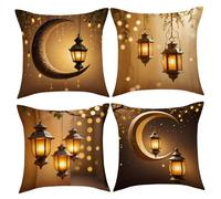 Rachlicy 4Pcs Ramadan Pillow Covers Decorative Linen Pillow Covers 18x18 Ramadan Mubarak Cushion Case ideal for Home Couch Sofa Bedroom