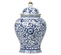 Rachlicy Blue and White Ginger Jars 900ml/30oz Lotus Design Ceramic Jar with Lid Decorative Sealing Tea Containers ideal for Loose Tea Elegant Chinoiserie Decor