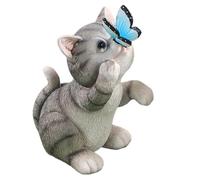 Rachlicy Cat Solar Light 8'' Solar Cat Garden Statue, Cute Cat Garden Statue with Butterfly Decor, Waterproof Resin Cat Statue Solar Garden Decor for Yard Garden Patio Grey Spring Gardening Tool