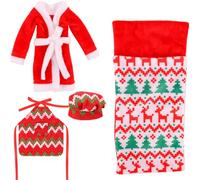 Rachlicy Christmas Decor Elf Accessories 4PCS Cute Mini Christmas Elf Kit with Apron, Sleeping Bag, Bathrobe, Chef Hat Doll Accessories for Doll Decorations