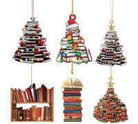 Rachlicy Christmas Decorations Book Ornaments for Christmas Tree 6Pcs 6 Style 3.15in Hanging Book Ornament Flat Acrylic Decorations for Tree Wreath Garland