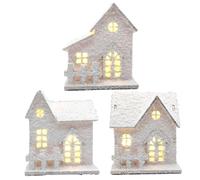 Rachlicy Christmas Decorations Christmas Village Houses 3Pcs/Set with LED Light Wooden Village Sets Delicate White Snow Decor for Indoor Room Landscape Holiday Party Decor
