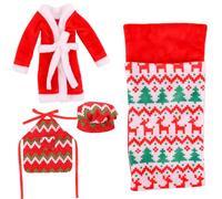 Rachlicy Elf Accessories 4PCS Cute Mini Christmas Elf Kit with Apron Sleeping Bag Bathrobe Chef Hat Doll Accessories ideal for Doll Decorations