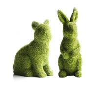 Rachlicy Flocked Easter Bunny Statues Moss Bunny Figurine Easter Rabbit Ornament for Garden Decor 1Set 2PCS Spring Decor