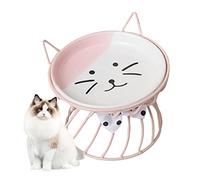 Rachlicy Raised Cat Bowl Elevated Cat Bowls with Stand Cat Food Bowl Ceramic Cat Bowl with Stand Cute Cat Raised Feeding Plate Elevated Pet Bowl for Cat Dog Feeder Bowl Pink
