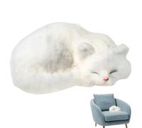 Rachlicy Realistic Cat Cute Sleeping Cat Plush Simulated Artificial Faux Fur Doll Decorative Detailed Photography Prop White