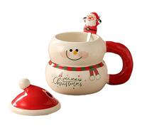 Rachlicy Snowman Mug 400ml Ceramic Snowman Christmas Coffee Mugs with Lid Cute Tea Cup for Christmas Winter Birthday Red