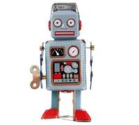 Rachlicy Tin Toy Robot Clockwork Wind Up Robot Funny Vintage Mechanical Toys with Key Blue