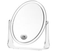 Rachlicy Vanity Mirror 6 x 1 x 7 Round Double Sided Makeup Mirror Clear 7X Magnifying with Stand 360° Swivel Desk Free Standing for Bathroom Bedroom
