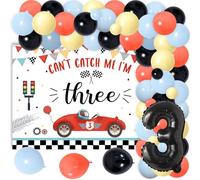 Racing Birthday Decorations, Can't Catch Me I'm Three Backdrop Vintage Race Car Balloon Arch Kit Balloons for Race Car Themed Birthday Party Decorations