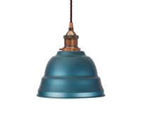 Racing Blue Lincoln Painted Dome Pendant Light With Antique Copper Lamp Holder And Brown Twisted Cable - Se Home