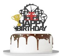 Racing Cake Topper - Glitter Formula 1 Themed Birthday Decor for Adults - Red Black Gold Design - Non-Edible Party Cake Decoration