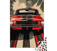 Racing Car 1000 Pieces Jigsaw Red Mustang Car Puzzle Family with Kids 8+ Finished Wall Decor Fade-Resistant 38x26cm/1000pcs