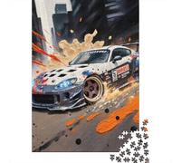 Racing Car 1000 Pieces Recycled Jigsaw White Drift Car Puzzle Stressful Workers Anxiety Relief Home Wall Art Cognitive Training 52x38cm/1000pcs