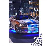 Racing Car 1000 Pieces Recycled Paper Blue Mustang Puzzle Adults Reusable Stress Relief Challenging Fun Leisure Activity 52x38cm/1000pcs