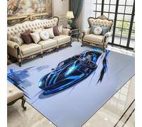 Racing Car Area Rugs for Living Room 100x150 - Extreme Speed Sports Car Rug for Bedroom, Blue Supercar Boys Non Slip Washable Short Pile Carpet, Racing Car Room Decor