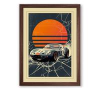 Racing Car at Sunset Vintage Framed Wall Art Print A3 (42×29.7cm) Walnut, Wall Decor for Living Room, Bedroom, Office & Home, Ready to Hang, Art Gift