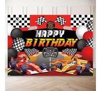 Racing Car Birthday Backdrop Banner (6X4.3ft) - Race Car First Birthday Party Decor, Photobooth Background, Cake Table Decoration