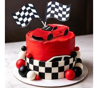 Racing Car Cake Decorations Checked Flag Growing Up Sports Car Decorations Two Fast One Three Four Speed Birthday Decorations (White)