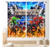 Racing Car Curtains, Cool Monster Cartoon Truck Buring Flame Colorful Race Stadium Blackout Window Drapery Treatments for Boys Kids Baby Bedroom Living Room Playroom Nursery 2 Panel Set, 42"x45" Inch