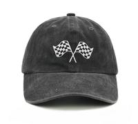 Racing Car Flag Baseball Cap for Men Women, Adjustable Embroidered Washed Hat Black