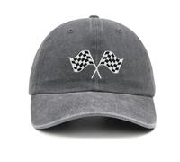 Racing Car Flag Baseball Cap for Men Women, Adjustable Embroidered Washed Hat Grey