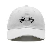 Racing Car Flag Baseball Cap for Men Women, Adjustable Embroidered Washed Hat White