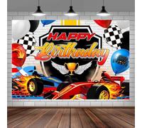 Racing Car Happy Birthday Photography Backdrop Kids Black White Plaid Flag Red Blue Balloons Cool Speed Bday Decor Background 200x140CM