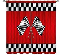 Racing Car Kids Curtains, Boys Construction Vehicles Window Treatments for Boys Bedroom,Red Racing Flag Drapes 2 Panel Sets,55x63 Inch