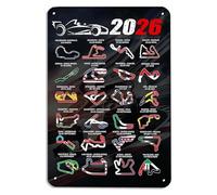 Racing Car Metal Signs Cool Wall Art Decor Car Posters Tin Plaques Race Merchandise Event 2026 Calendar International Locations Track Layouts Fans Gifts for Man Cave Garage Office Bar Game Room