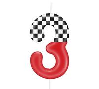 Racing Car Number Candle,Race Car Theme Cake Topper Decorations,Red Black and White Racing 3rd Birthday Cake Decorations for Boys Girls Party Supplies