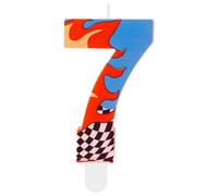 Racing Car Theme Birthday Candle - Black White Checkered with Red Flame Print, Race Track Party Cake Topper for Kids Boy Girl 7th Birthday Decorations, Anniversary Celebration Cake Decoration (Age 7)