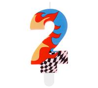 Racing Car Theme Birthday Candle - Black White Checkered with Red Flame Print, Race Track Party Cake Topper for Kids Boy Girl 2nd Birthday Decorations, Anniversary Celebration Cake Decoration (Age 2)