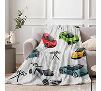 Racing Car Theme Throw Blanket for Kids, 130 x 150 cm Multicolor Sport Race Cars Fluffy Plush Blanket for Boys Gift, Soft Car Flannel Blanket with Race Checkered Flag for Children Teen Bed Couch Decor