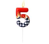 Racing Cars Themed Birthday Candle, Black and White Checkered Birthday Number Candle Red Race Car Cake Topper Party Decorations for Boys Girls Kids Theme Party Supplies (Number 5)