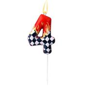 Racing Cars Themed Birthday Candle, Black and White Checkered Birthday Number Candle Red Race Car Cake Topper Party Decorations for Boys Girls Kids Theme Party Supplies (Number 4)