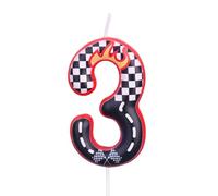 Racing Cars Themed Birthday Candle, Black White Red Checkered Number Cake Topper Birthday Race Car Themed Cupcake Party Decoration(Number 3)