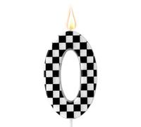 Racing Cars Themed Birthday Candle, Checkered Number Birthday Candles Black and White Candles Happy Birthday Cake Topper Party Decorations for Boys Racing Cars Themed Party Supplies (Number 0)