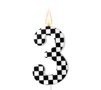 Racing Cars Themed Birthday Candle, Checkered Number Birthday Candles Black and White Candles Happy Birthday Cake Topper Party Decorations for Boys Racing Cars Themed Party Supplies (Number 3)