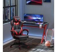 Racing Chair Recliner with Wheels, Pillow, Retractable Footrest Home Office VINSETTO Red One Size