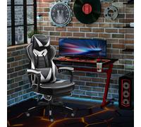 Racing Chair Recliner with Wheels, Pillow, Retractable Footrest Home Office VINSETTO White One Size