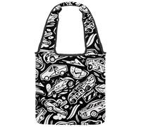 Racing Doodle Black and White Canvas Tote Bag for Women, Reusable Grocery Shopping Cloth Bag with Wide Handle